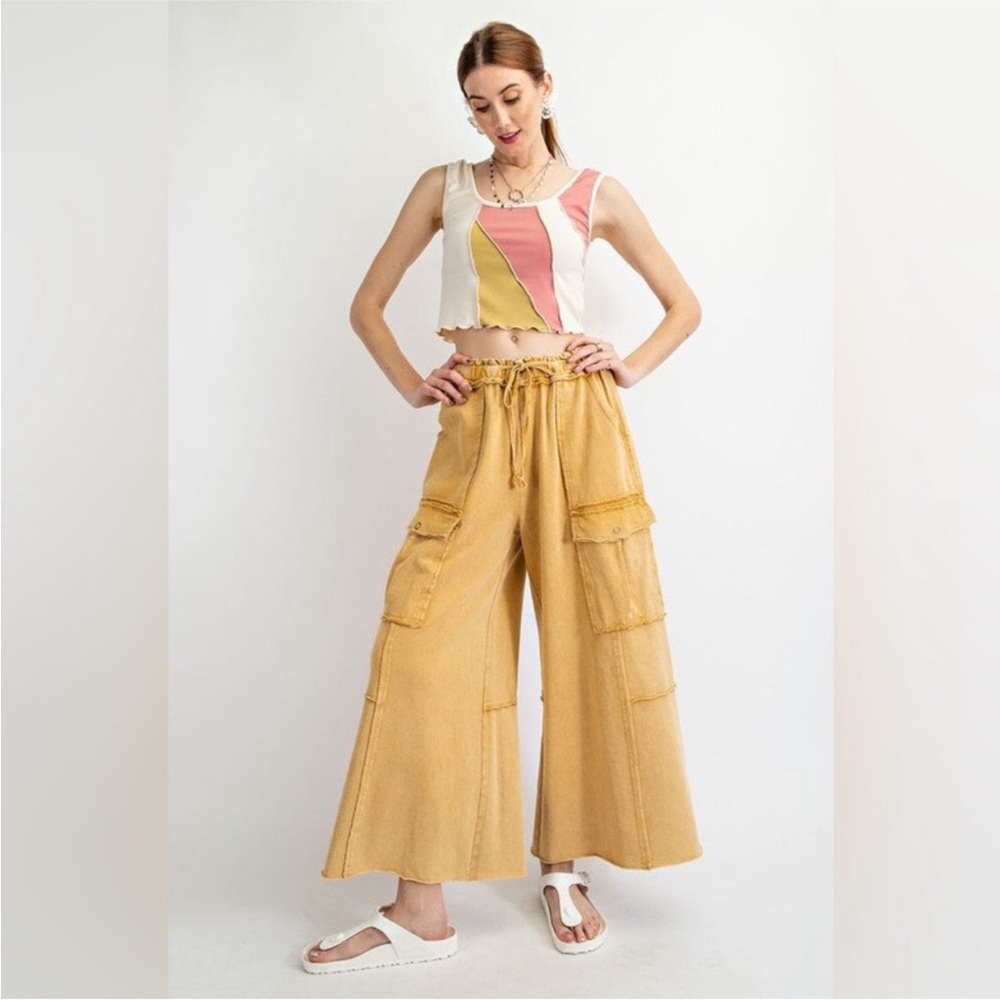 easel Mustard Wide-Leg Cargo Pants